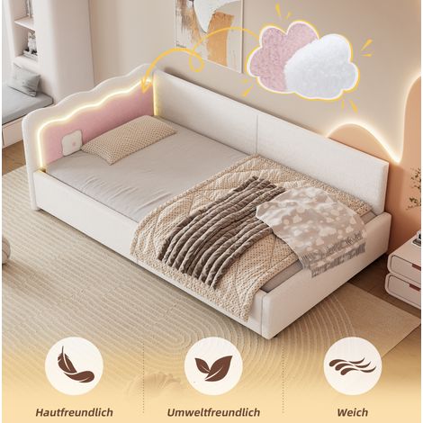 Divano letto in velluto bianco 90x200 cm con LED e rete a doghe (1/5)