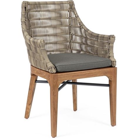 Sedia con cuscini "Keilani" con struttura schienale in alluminio, seduta e gambe in teak per esterno -Confezione singola (1/5)