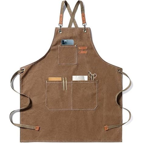 Cotton canvas kitchen/gardening apron with large pockets for men and women, sturdy and adjustable kitchen apron - Cafe (1/5)