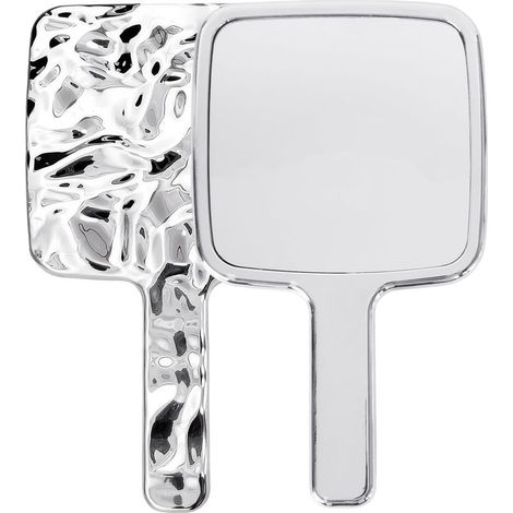 Miroir à main, miroir de maquillage avec poignée, miroirs de salon de coiffure professionnels, salle de bain (argent) (1, rectangulaire) (1/5)