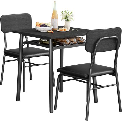 Ensemble table à manger 3 pièces pour 2 personnes – Table carrée compacte, plateau bois, étagère de rangement intégrée, chaises rembourrées, cadre métal robuste – Idéal cuisine, petit espace, appartem (1/5)