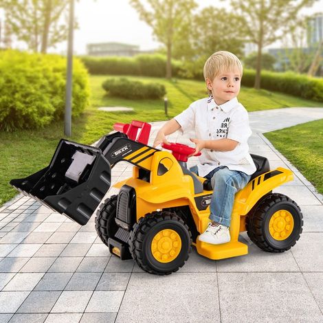 Pelle mécanique électrique enfant jaune avec bras et godet réglables, rangement caché et panier de basket pour jardin, parc et cour (1/5)