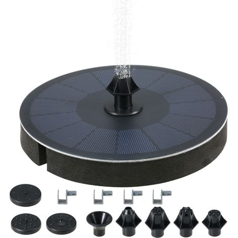 Fontaine solaire flottante 3W avec pompe et batterie 900mAh, idéale pour les bains d'oiseaux, les bassins de jardin et les terrasses. Équipée de 7 buses. (1/5)