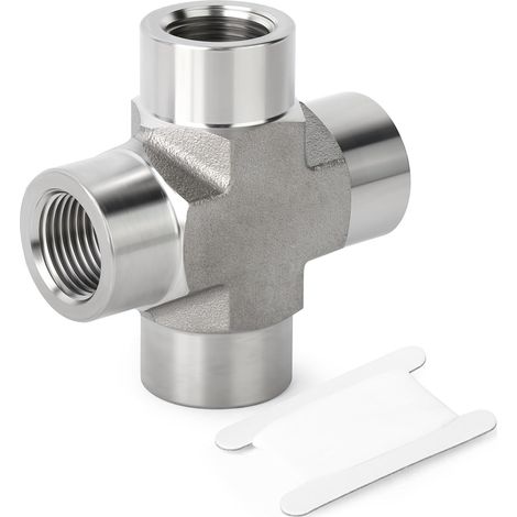 1 PCS Forgeage de raccords de tuyauterie à 4 voies en acier inoxydable 304, raccords de tuyauterie femelles 3/8" BSP (1/5)