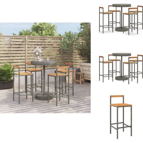 Ensemble de bar jardin 5 pcs gris poly rotin/bois massif acacia - Ensemble Salon De Jardin - Mobilier De Jardin - Set De Bar Extérieur - Table Basse Jardin - Chaises De Bar (1/5)