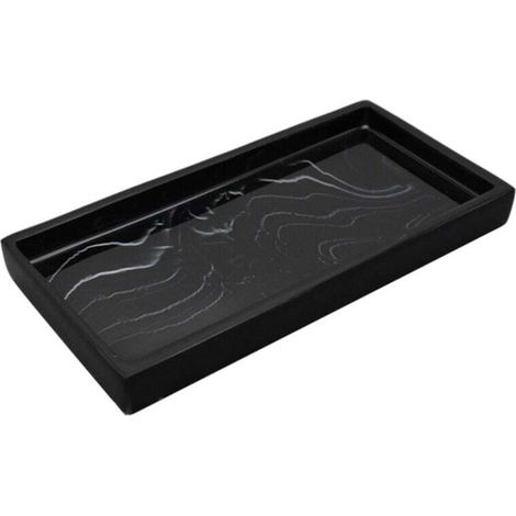 Plateau Résine Motif Marbre Antidérapant Rangement Savon Shampoing Déco Intérieur Noir (1/4)