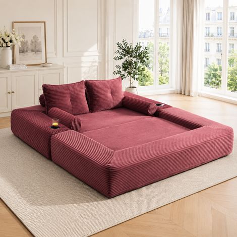 2-Sitzer Schlafsofa 180x98x80 cm, bordeauxrot, mit Taschen und Becherhalter, MEUBLIV (1/5)