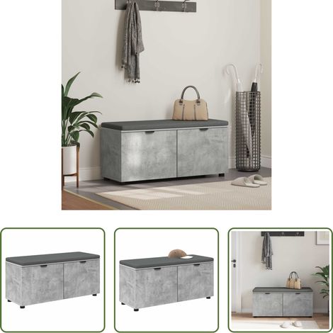 vidaXL Flurbank Beton Grau - Flurbank mit Kissen mit Regal Betongrau 100 x 38 x 46 cm (1/5)