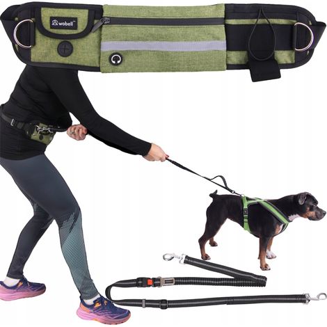 Sportleine, Hüftgurt, Nierentasche für Hunde, verstellbar, stoßdämpfend, stark bis 50 kg