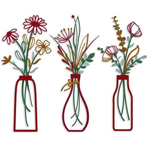 KLVGTIFS PU - Lot de 3 décorations murales en métal avec fleurs - Décoration simple - Cadeau de pendaison de crémaillère–rouge (1/5)