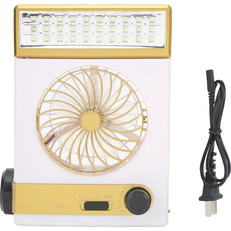 Ortviai Ventilateur solaire rechargeable avec lampe LED, batterie intégrée 1400 mAh, usage intérieur/extérieur, 30 LED et réglage sans étape (1/5)