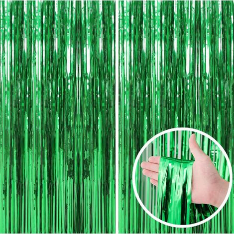 Irovami Rideau franges métalliques – lot 2, 1x2,5m, vert, fête (1/5)