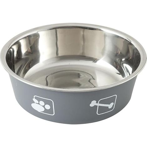 Gamelle antidérapante en acier inoxydable pour chien, compatible lave-vaisselle, réutilisable et isotherme, pour chien et chat (gris, L) (1/5)