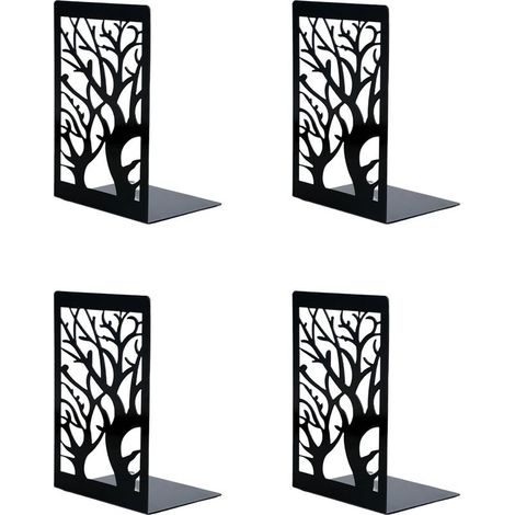 Buchstützen – Mattschwarzer Stahl – Rutschfeste, kratzfeste Unterseite – Für Regale, Schreibtische und Bücherregale – 4er-Set (1/5)