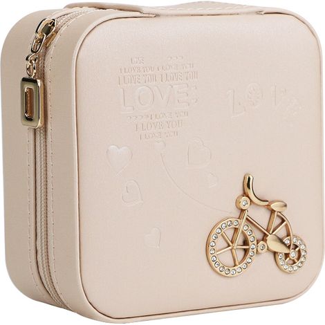 Boîte à bijoux de voyage avec miroir Mini boîte cadeau pour femmes filles Petite boîte de rangement portable pour bagues, boucles d'oreilles, colliers, bracelets (1/5)