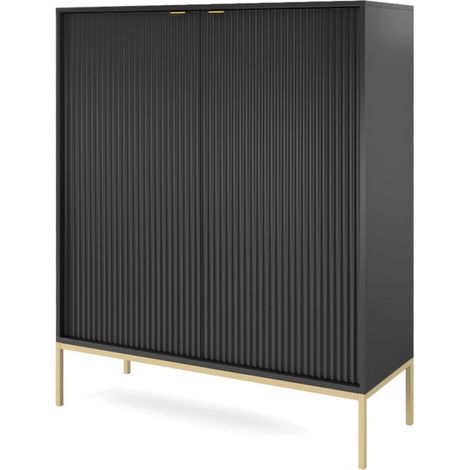 Cassettiera: 2 ante, Nero, oro, 104 x 125 x 39 cm, maniglie dorate (1/5)