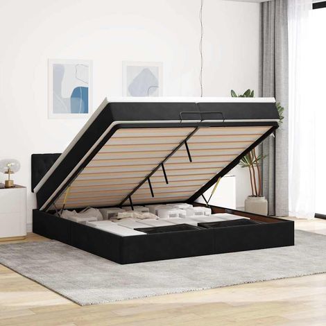 Ottoman-Bett mit Matratze Schwarz 200x200 cm Samt