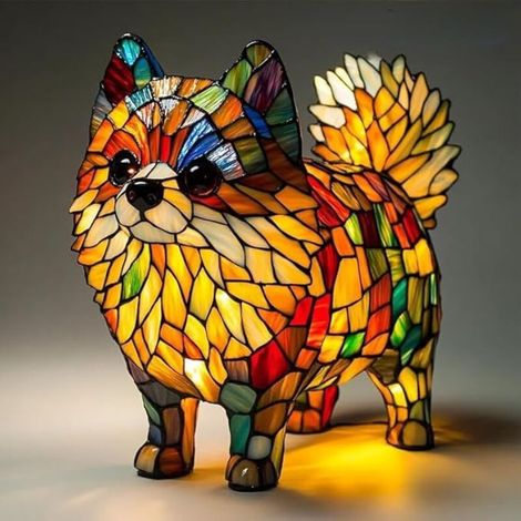 Loulou de Poméranie NVeilleuse artistique, lampes de table LED à thème de chiens mignons, veilleuse de table bouledogue français en résine teintée, décoration d'intérieur animalière vintage
