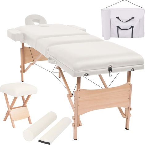 Table de massage pliable et tabouret - Table de relaxation et tabouret 10 cm d'épaisseur Blanc BV240787 (1/5)