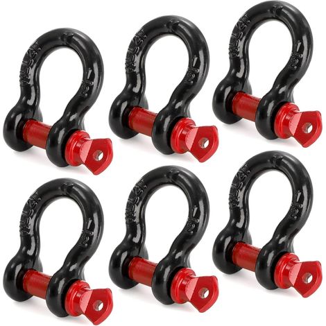 Lot de 6 Manilles en D 1/2" (1,27 cm) avec Goupille à Vis 9/16", Capacité 2 Tonnes, Manilles à Anneau Robustes pour Remorquage, Treuil, 4x4, Dépannage et Récupération (1/5)