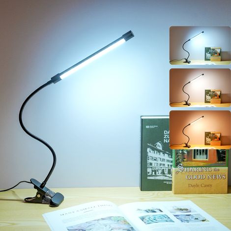 Lampe de bureau à pince LED 10 W, 36 LED, alimentation USB, 5 V CC / 3 températures de couleur / 10 niveaux de luminosité réglables / Col de cygne flexible / Angle d'éclairage ajustable pour salon, bu (1/5)