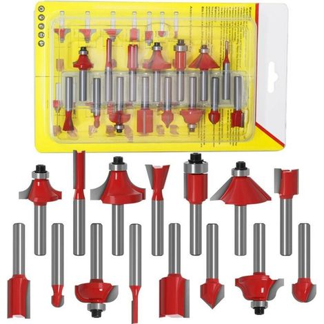 Set mit 15 Fräsern, 6,35 mm Hartmetallfräser, 6,35 mm (1/4") Fräserset, geeignet für die Holzbearbeitung (1/5)