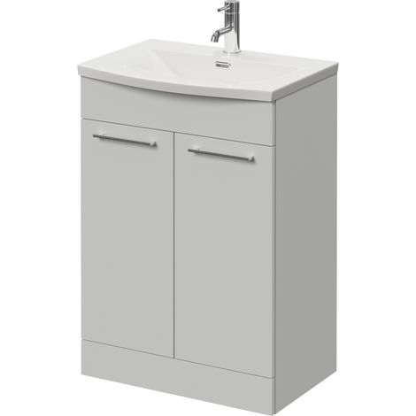Napoli 390 Gloss Grey Pearl 600mm 2 Door Vanity Unit with Arc Basin - 600mm - Chrome 160mm Handle