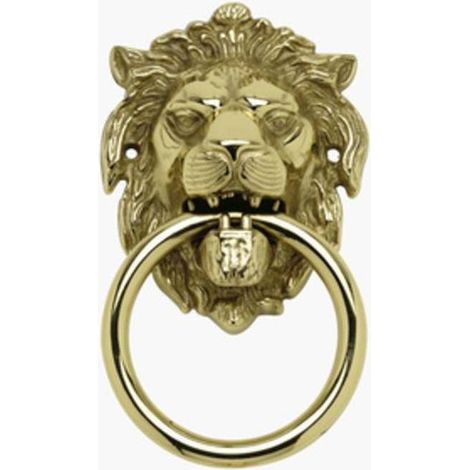 2 x BATTENTE OTTONE LEONE C/ANELLO 150 MM ANTICATO
