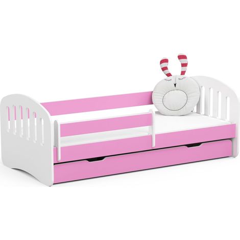Lit enfant 80x180 cm avec tiroir et barrière avec matelas rose modèle Play (1/5)