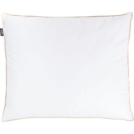 Oreiller Haut Profil Rembourré en Plumes et Duvet de Canard 50 x 60 cm Triple Compartiment Housse en Coton Blanc Etna