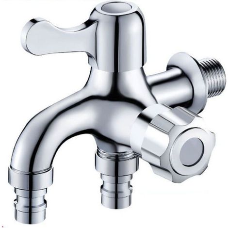 Robinet de lavabo double sortie en cuivre,tuyau de dérivation pour machine à laver, adaptateur de robinet double sortieo (argenté) (1/3)