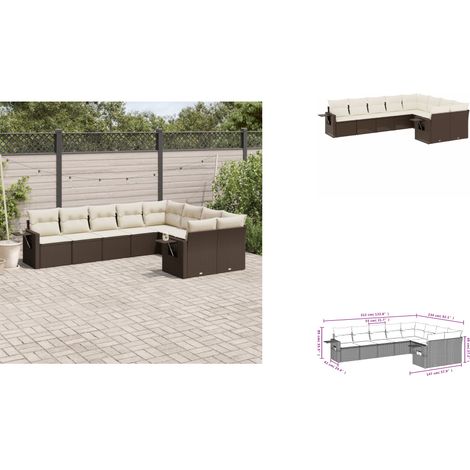 9-tlg. Garten-Sofagarnitur mit Kissen Braun Poly Rattan - Gartenmöbel - PE-Rattan - Outdoor Möbel - Lounge Set - Sofasatz (1/3)
