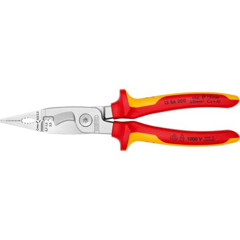 KNIPEX 13 86 200 Pinza per elettroinstallazioni isolati con manici rivestiti in materiale bicomponente, collaudati VDE cromata 200 mm