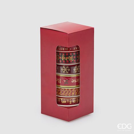 EDG Enzo De Gasperi Set 8 Nastri Merry Christmas H2,5 cm x 3 m Rosso Oro – Decorazioni Natalizie (1/5)