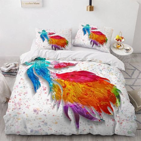 Housse de Couette 140x200 Enfant Beau Poisson Parure de Lit 1 Personne Microfibre Housse de Couette Style Dessiné à La Main 3D Imprimé Literie Set 3 Pièces avec Fermeture Éclair - 140x200+2x50x75 (1/5)