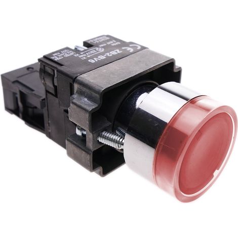 BeMatik - Bouton poussoir momentané 22mm 1NC 400V 10A normalement fermé avec lumière LED rouge (1/5)
