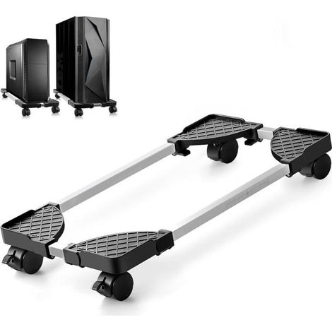 Support tour pc, Support pc Fixe, Réglable Stand avec 4 Roues Roulettes, 2Roues Verrouillables Adapté À La Plupart des PC (Noir) (1/5)
