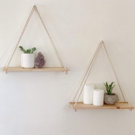 Étagère Suspendue - Bois Naturel - 35 cm x 14 cm - Décor Intérieur Cuisine Salon Chambre Bureau - 1 Niveau - 1 Pièce (1/5)