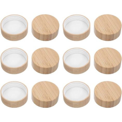 Lot de 12 couvercles ronds en bois pour pots à épices en verre avec joint hermétique et fermeture par rotation rangement cuisine (1/5)