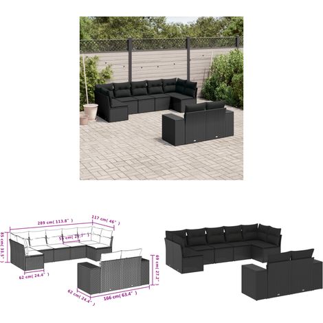 9-tlg. Garten-Sofagarnitur mit Kissen Schwarz Poly Rattan - Gartensofas - Outdoor Möbel - Lounge Set - Gartenlounge - Rattan Gartenmöbel - Home & Living (1/3)