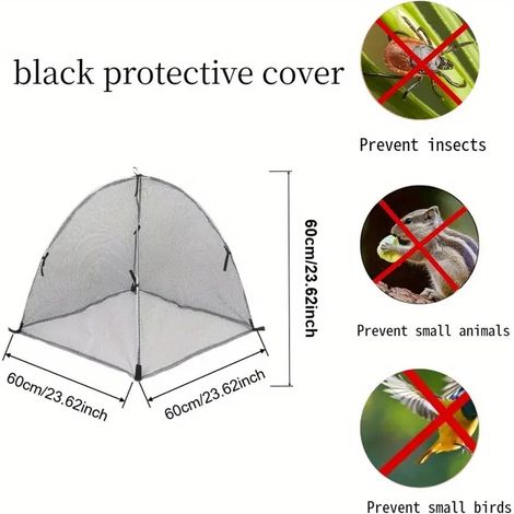 Housse de protection des plantes contre oiseaux et insectes, cloche anti-nuisibles pour fleurs et légumes, Composition : 1 pièce, avec 4 piquets, Couleur : noir (1/5)