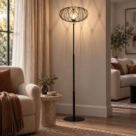 Lampada da terra a LED per soggiorno con interruttore a pedale, color oro e nero, altezza 162 cm (1/5)
