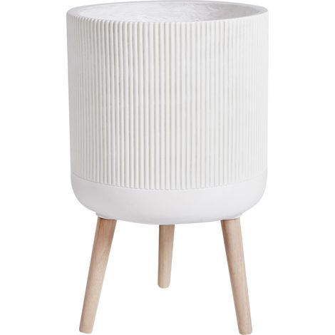 Maceta alta MgO 35x35x57 cm a rayas redonda para exterior e interior beige claro Maclura