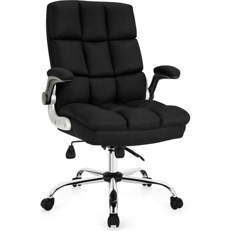 COSTWAY Linen Upholstered Executive Chair 135kg Big & Tall Office Chair-Black (1/5)
