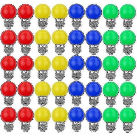 Lot de 40 ampoules LED colorées E27 décoratives et design, 240 lumens, 220-240 V CA, couleurs assorties : rouge, jaune, bleu, vert. (1/5)