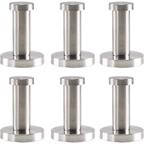Lot de 6 crochets muraux en acier inoxydable ronds argentés, crochets muraux en acier inoxydable pour salle de bain, 52 mm, crochets muraux pour peignoir, serviette, manteau, chambre à c (1/5)
