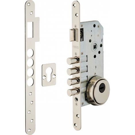 Thirard – Boitier de serrure encastrable à cylindre 50mm – 4 pênes en acier nickelé – Rosace fermée – Pour porte d'entrée sécurisée
