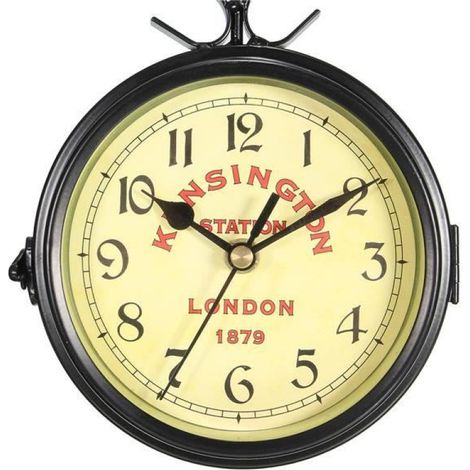 Horloge Murale - Double Face - Métal Noir - 24x21 cm - Pour Intérieur Et Extérieur - 1 Pièce (1/4)