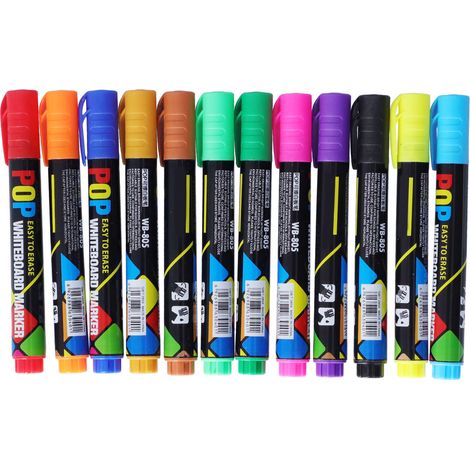 12 marqueurs effaçables à sec multicolores pour tableau blanc, dessin et graffiti - Lot de 12 (1/5)