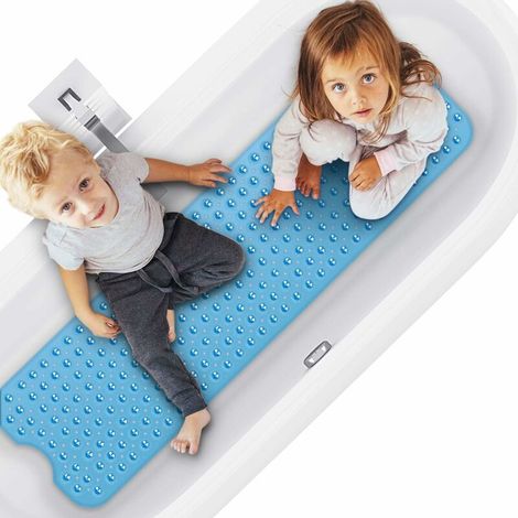 Bath mat, anti-mold, non-slip, pebbles, with suction cup, bathroom, extra long, machine washable, hand washable 100 x 40 cm, blue (1/4)